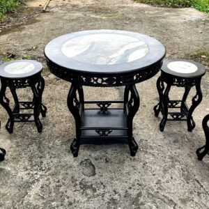 Bộ Bàn Trà Tròn Chạm Trúc